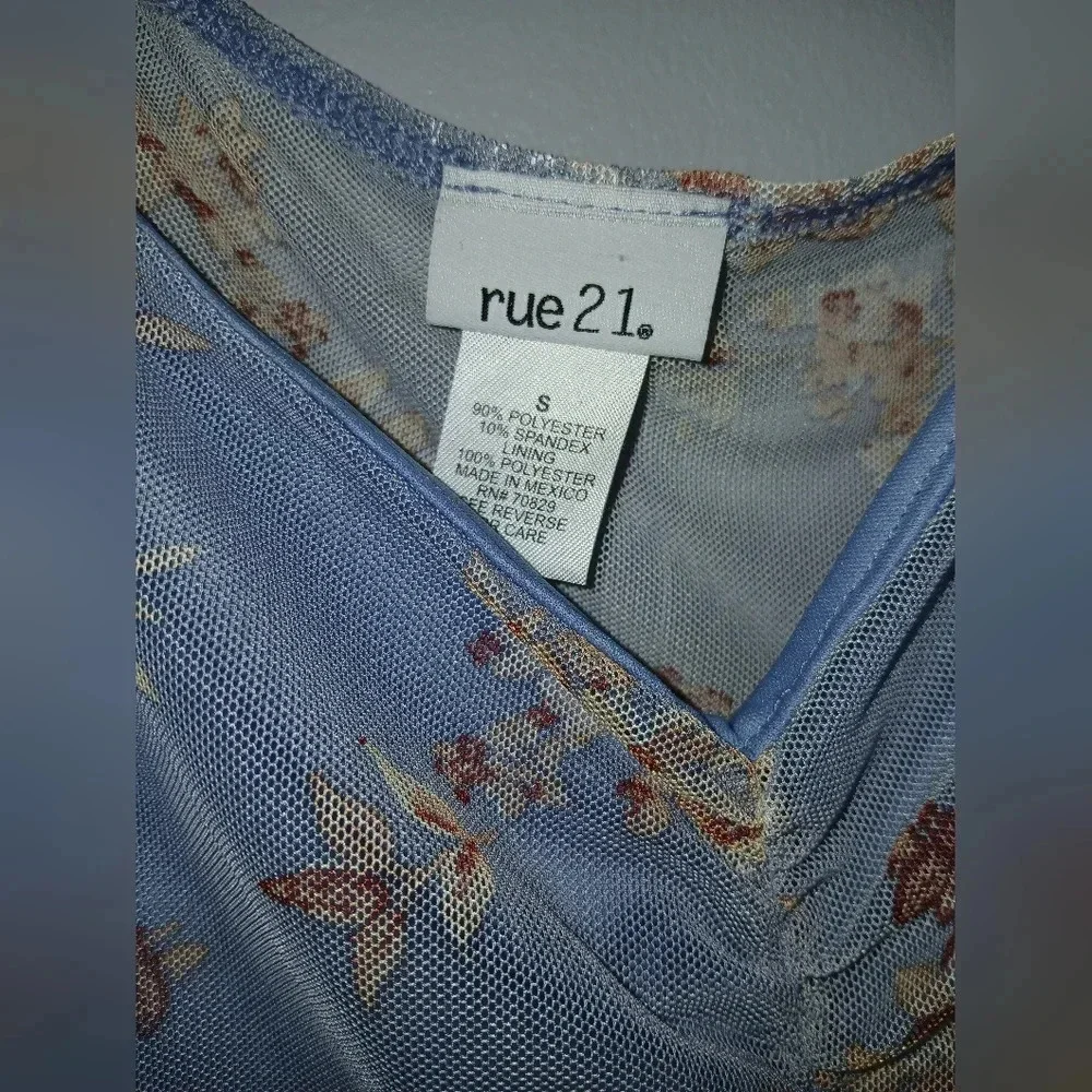 Rue 21 blue sheer fairycore pheasant sleeve top size S (juniors) Y2K cottagecore
